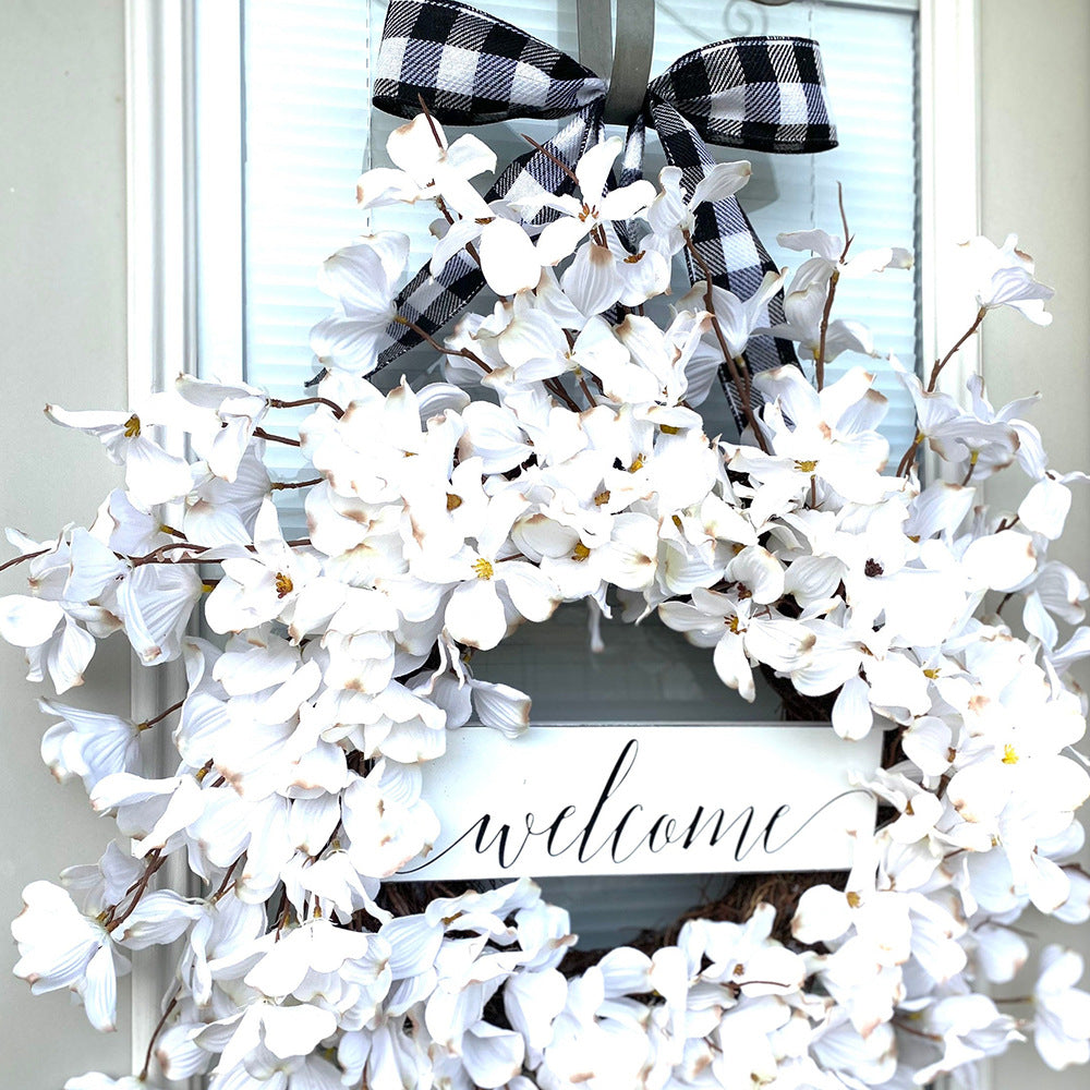 Easter White Flower Garland Dogwood Fresh Garland Buffalo Plaid